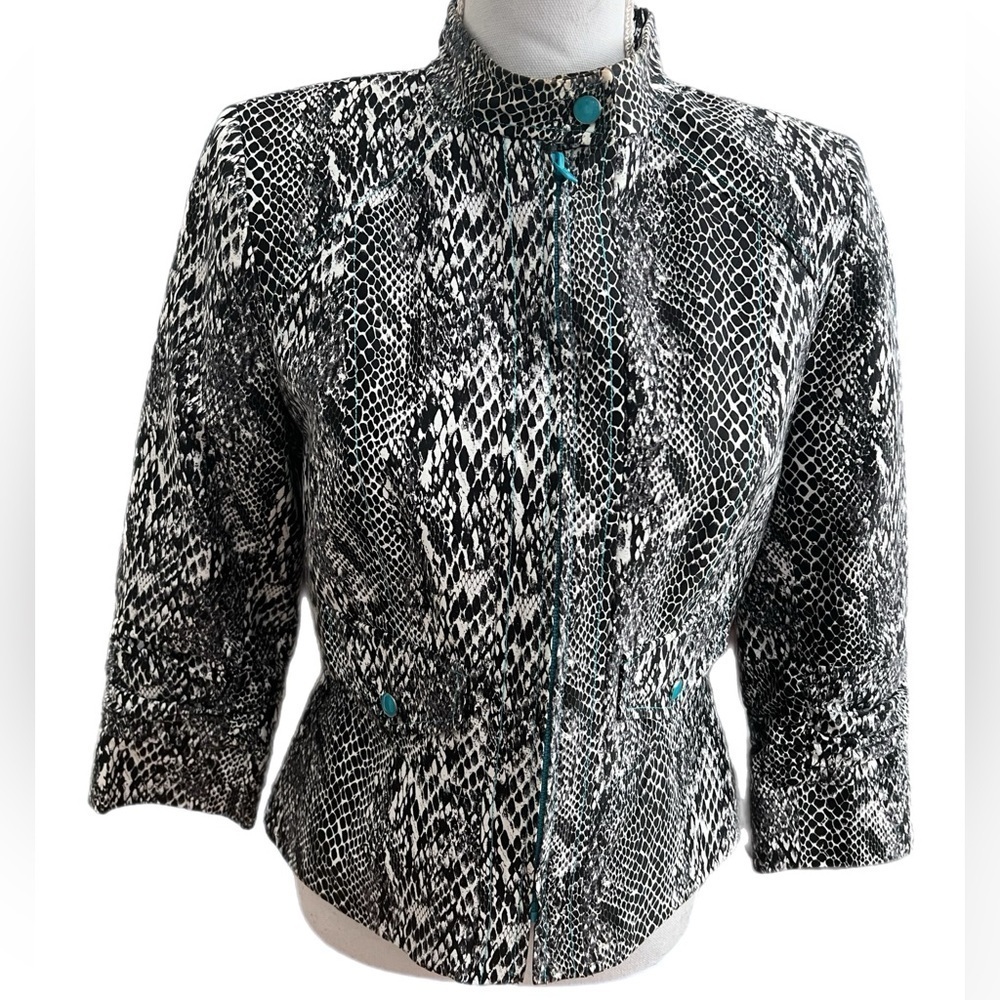 Musette Snake Skin Pattern Jacket Lined Ruched Sleeve Size 6